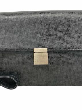 Authentic Louis Vuitton Black Saffiano Leather Clutch with  Hardware